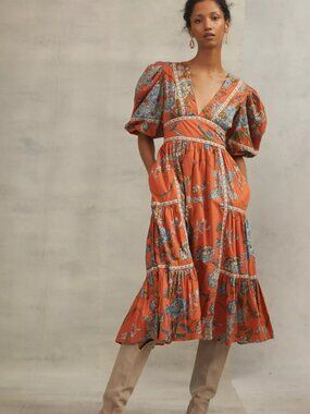 Puff-Sleeved Tiered Midi Dress - Love the Label